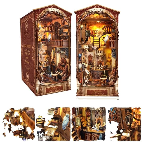3D Træpuslespil Bogstøtte, Udsøgt Modelkit, Unik Sensorlys,H A