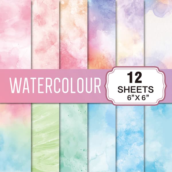 Scrapbookingpapper – 12 ark med vattenfärgseffekt i pastell