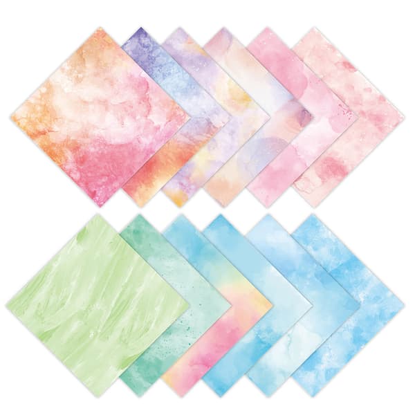 Scrapbookingpapir - 12 ark med akvarelleffekt i pastell