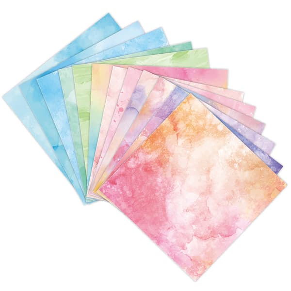 Scrapbookingpapir - 12 ark med akvarelleffekt i pastell