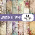 Miniatyrbilde 3 av 3: Scrapbookingpapir Vintage Flower - 12 ark med romantiske blomstermotiver