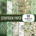 Pikkukuva 3 / 3: Scrapbooking-paperi - 12 arkkia vihreän sävyjä ja vintage-henkisiä kuvioita