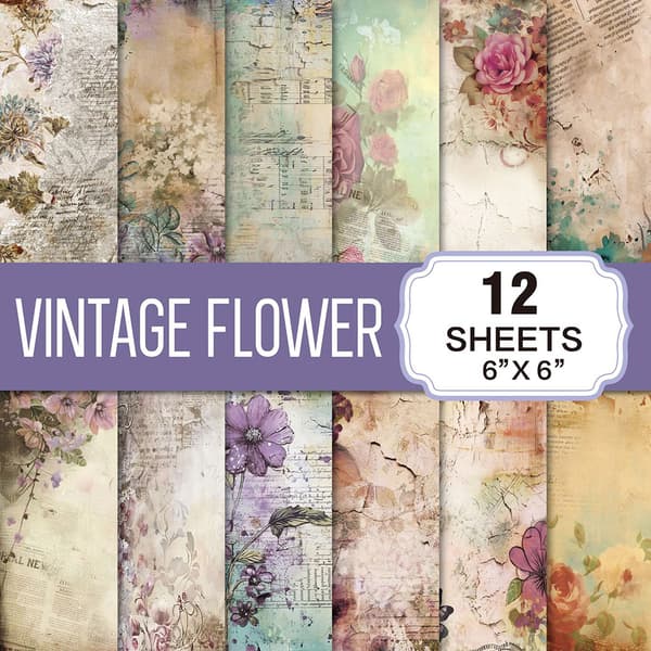 Scrapbookingpapir Vintage Flower - 12 ark med romantiske blomstermotiver