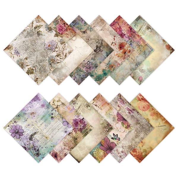 Scrapbookingpapir Vintage Flower - 12 ark med romantiske blomstermotiver