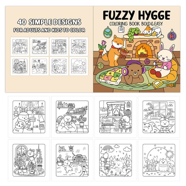 Målarbok med mysiga motiv – 40 ark i kvadratiskt format