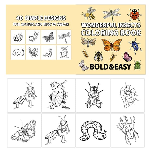 Målarbok med insektsmotiv – 40 ark i kvadratiskt format