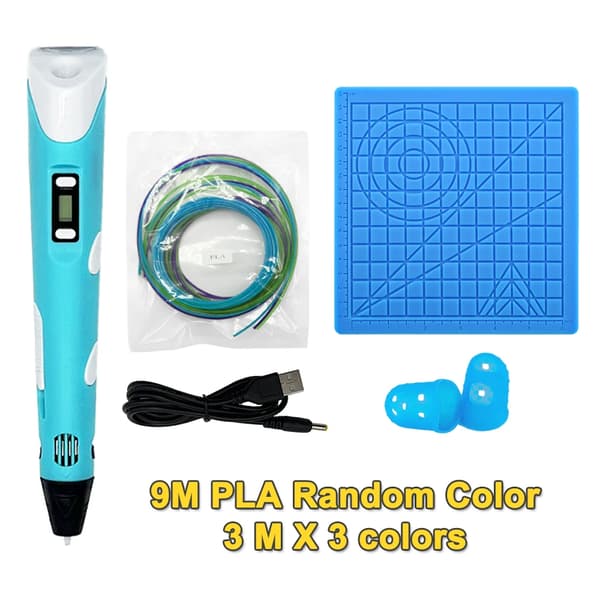 3D-pen, USB-opladelig, justerbar hastighed, 0,7 mm dyse,blå, 9M PLA