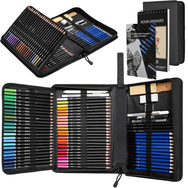 Pro Drawing Kit, 97-osainen setti, ihanteellinen kaikille taitotasoille,97 värikynäsetti