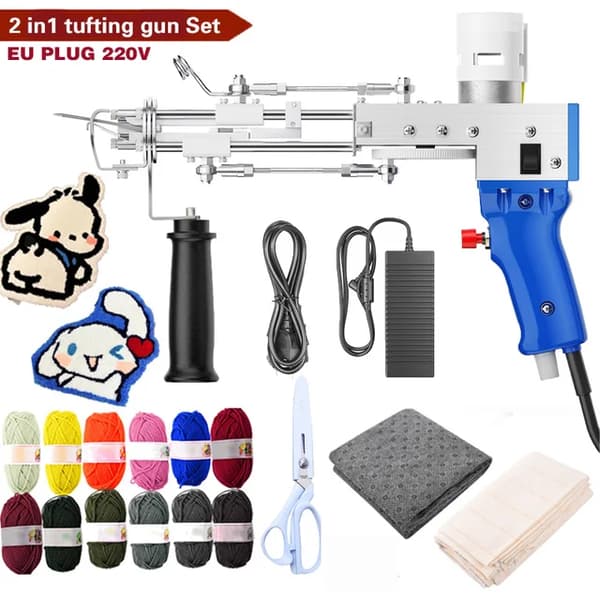 Tæppe Tufting Pistol, 2-i-1 Sæt, Elektrisk Betjening, Høj Hastighed, EU STIK 220V SÆT