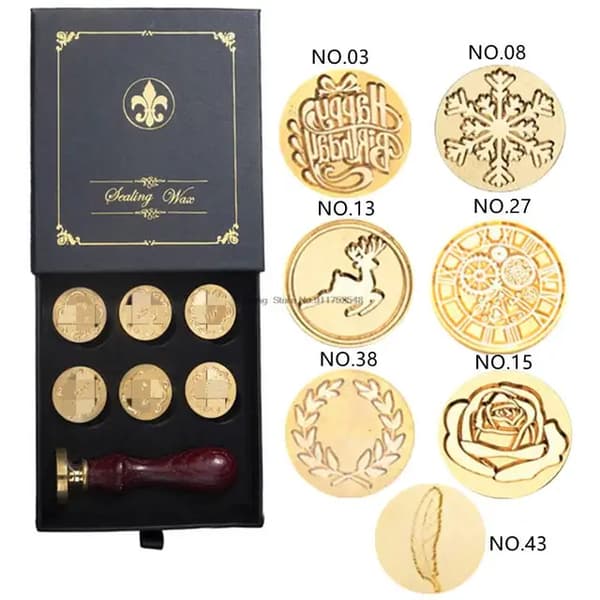 Vaxstämpelset, retrodesign, DIY-sigillhantverkssats, 7Seals Presentbox Set4