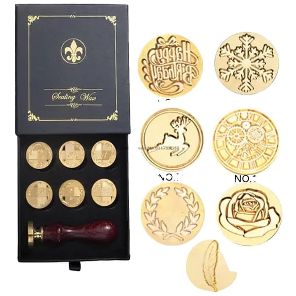 Vaxstämpelset, retrodesign, DIY-sigillhantverkssats, 7Seals Presentbox Set4