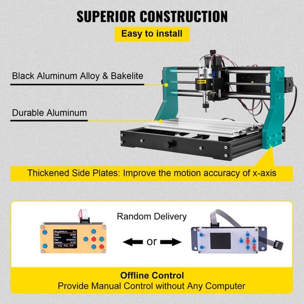 VEVOR CNC 3018 Pro Mini Lasergravør, 3-akset kontrol, høj præcision, understøtter flere formater.