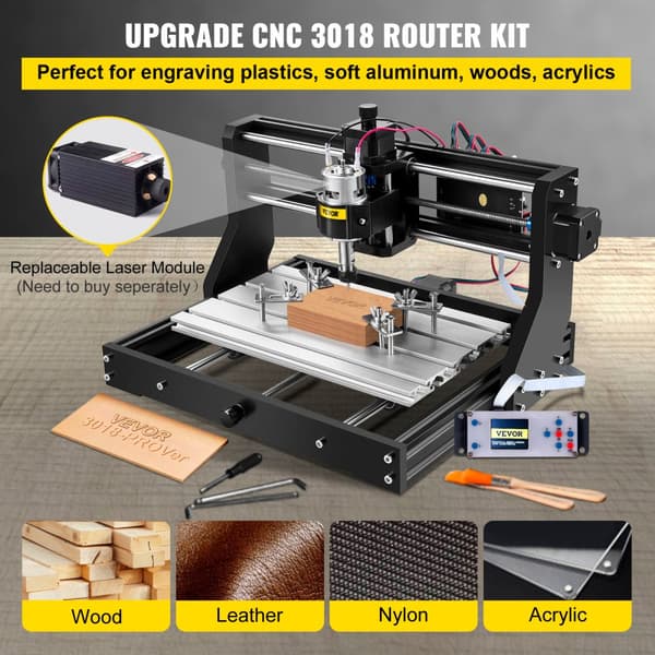 VEVOR CNC 3018 Pro Mini Lasergravør, 3-akset kontrol, høj præcision, understøtter flere formater.