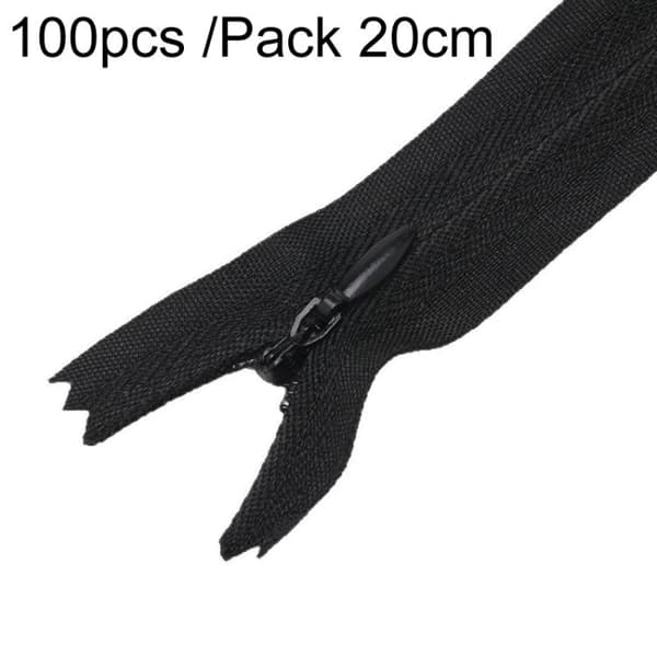 Näkymättömät vetoketjut 20 cm 100-pack - Svart