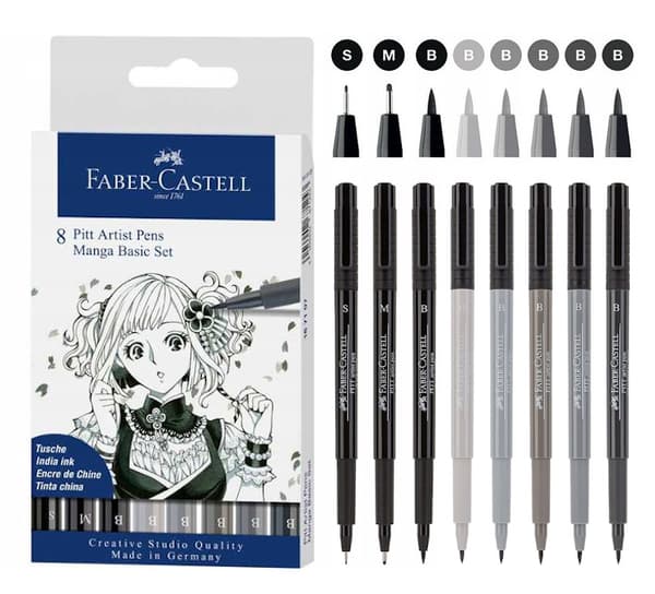 Pitt Artist Pen Manga Fineliners 8 st. Basic Case Faber-Castell 167107 FC