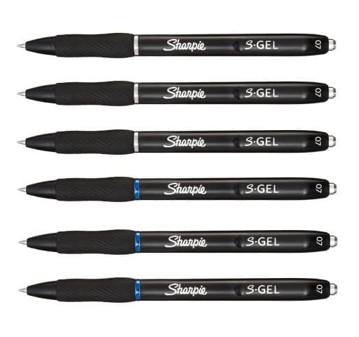 Sharpie Gel Automatic Pen 3xSort + 3xBlå 0,7 S-GEL