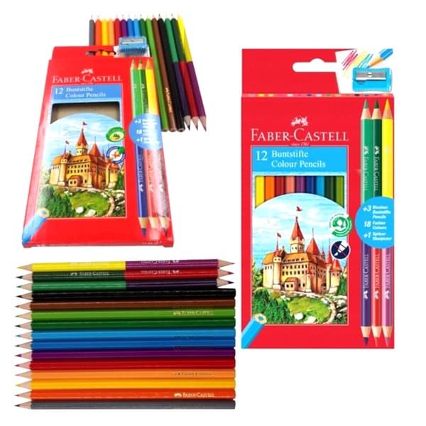 Castle blyanter 12 almindelige + 3 dobbeltsidede + spidser Faber-Castell 110312 FC