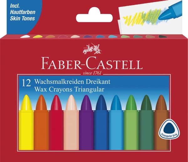 Faber-Castell trekantiga vaxkritor 12 FÄRGER FÖRPACKNING KARTONG 120010 FC