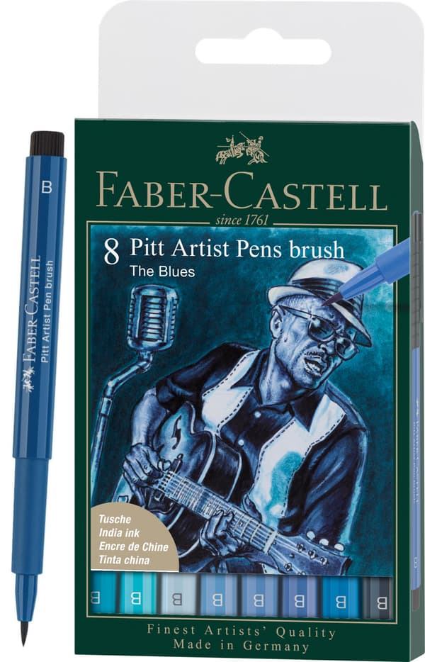 Pitt Artist Pen B The Blues 8 stykker Størrelse B Nuancer af blå Faber-Castell 167173FC