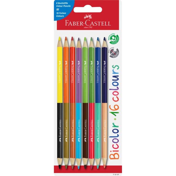 Dubbelsidiga pennor 8=16 färger på blister Faber-Castell 116197FC