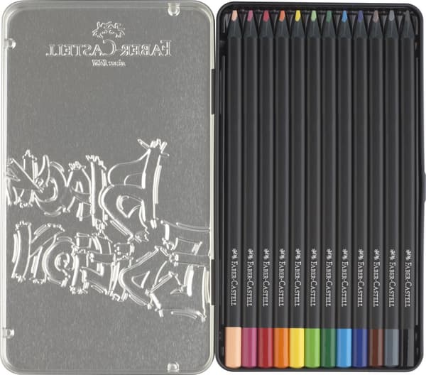 Trekantet sort udgave farveblyanter 12 farver metalemballage Faber-Castell 116413FC