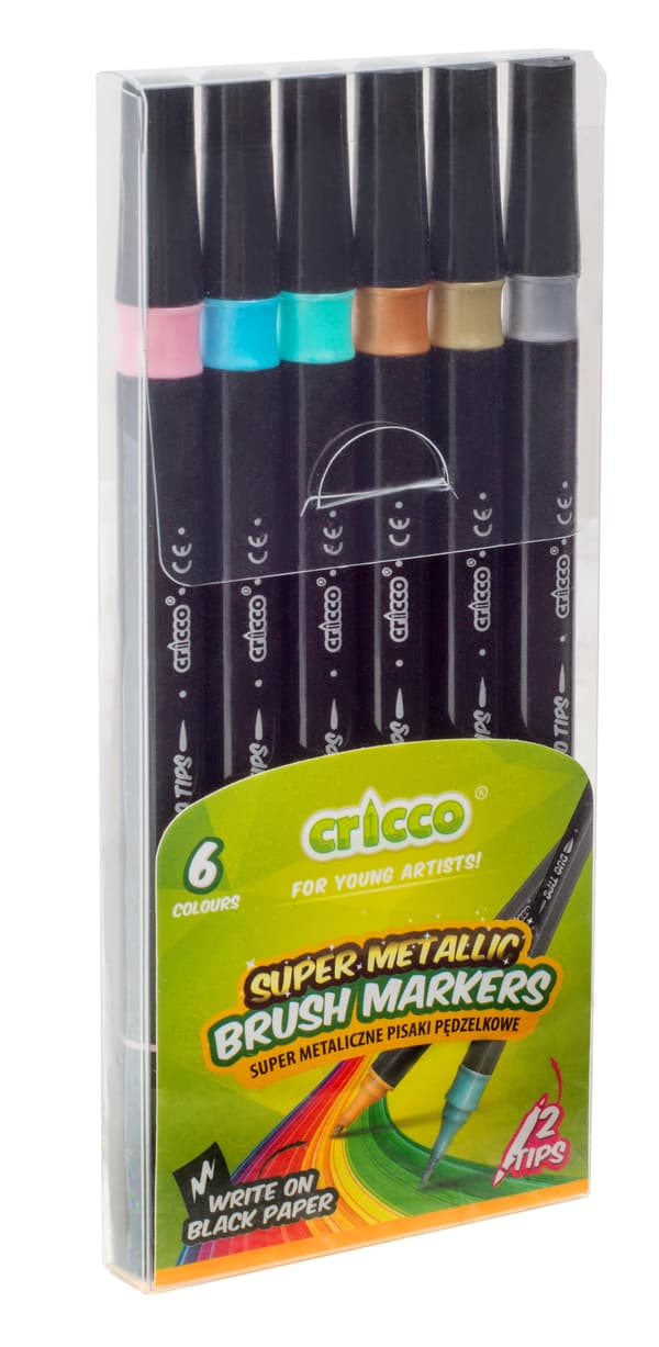 Cricco dubbelsidiga metalliska borstmarkörer 6-färgsfodral CR385K6