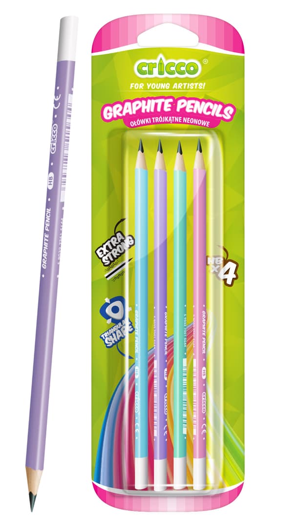 Trekantet Pastelblyant Hb 4 stk. Blister Cricco CR311B4