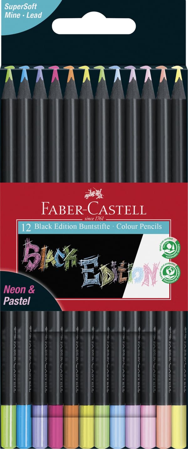 Black Edition triangulära pennor 12 pastell- och neonfärger Faber-Castell 116410FC