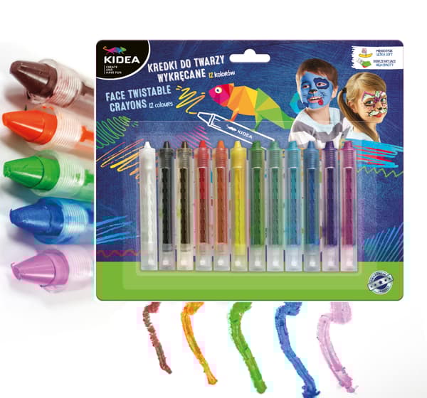 Twist-up ansigtsblyanter 12 farver Kidea KDTW12KA