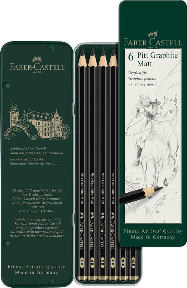 Kunstnerisk blyant Pitt grafit mat 6 stykker metalemballage Faber-Castell 115207FC
