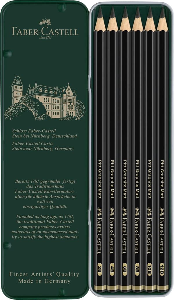 Kunstnerisk blyant Pitt grafit mat 6 stykker metalemballage Faber-Castell 115207FC