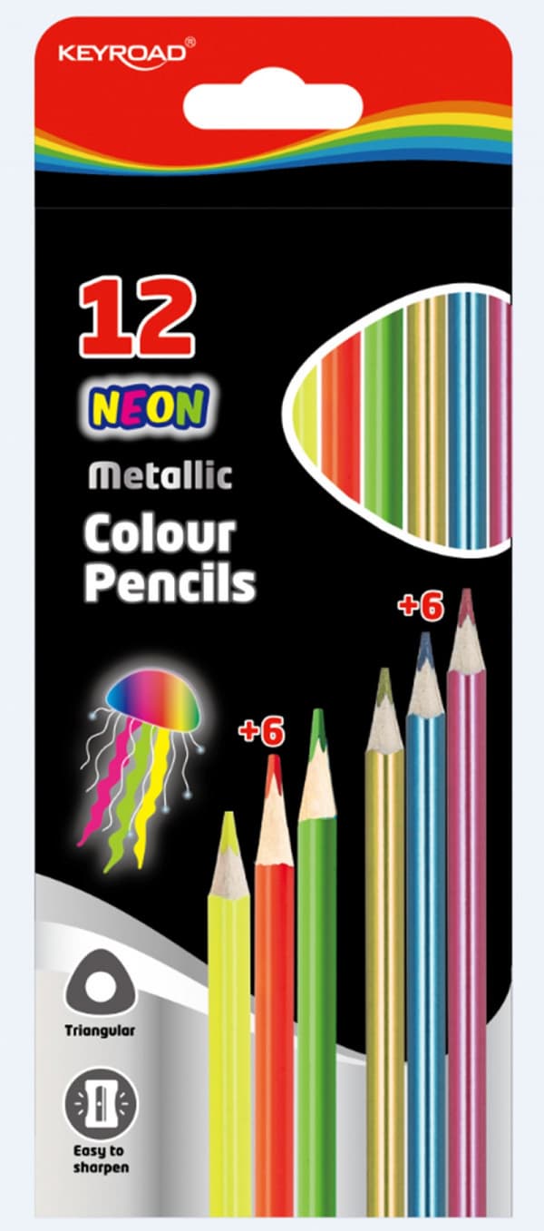 Keyroad Neon och metalliska triangulära pennor 12st Kr971760