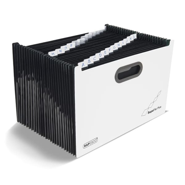 Vapaasti seisova arkisto Rapesco Accordion System 24 lokeroa mustavalkoinen 1622