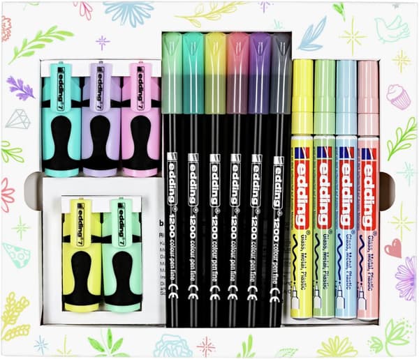 Sæt med Mix Mini Markers, Highlighters, Penne Edding Pastel 15S