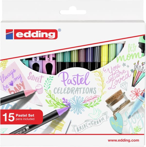 Sæt med Mix Mini Markers, Highlighters, Penne Edding Pastel 15S