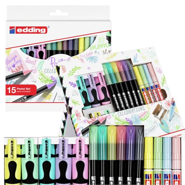 Set med Mix Mini Markers, Highlighters, Pens Edding Pastell 15S
