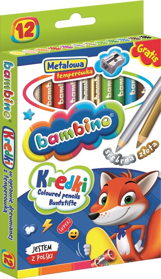 Bambino-kynät puukotelossa 12 väriä + teroitin ST-DXX-E12T-096-STAN-ST
