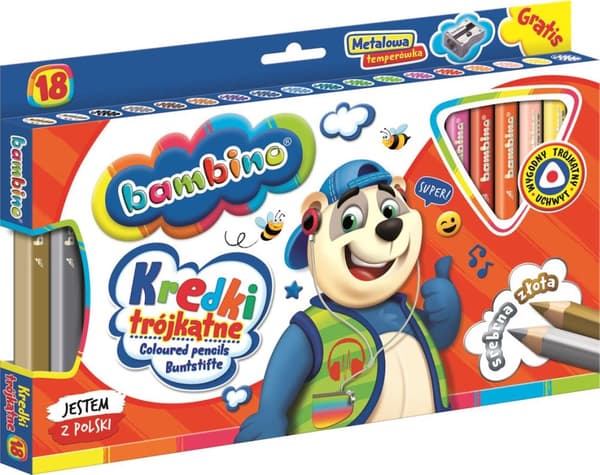 Bambino trekantiga pennor i träfodral 18 färger + vässare ST-DXX-T18X-032-STAN-ST