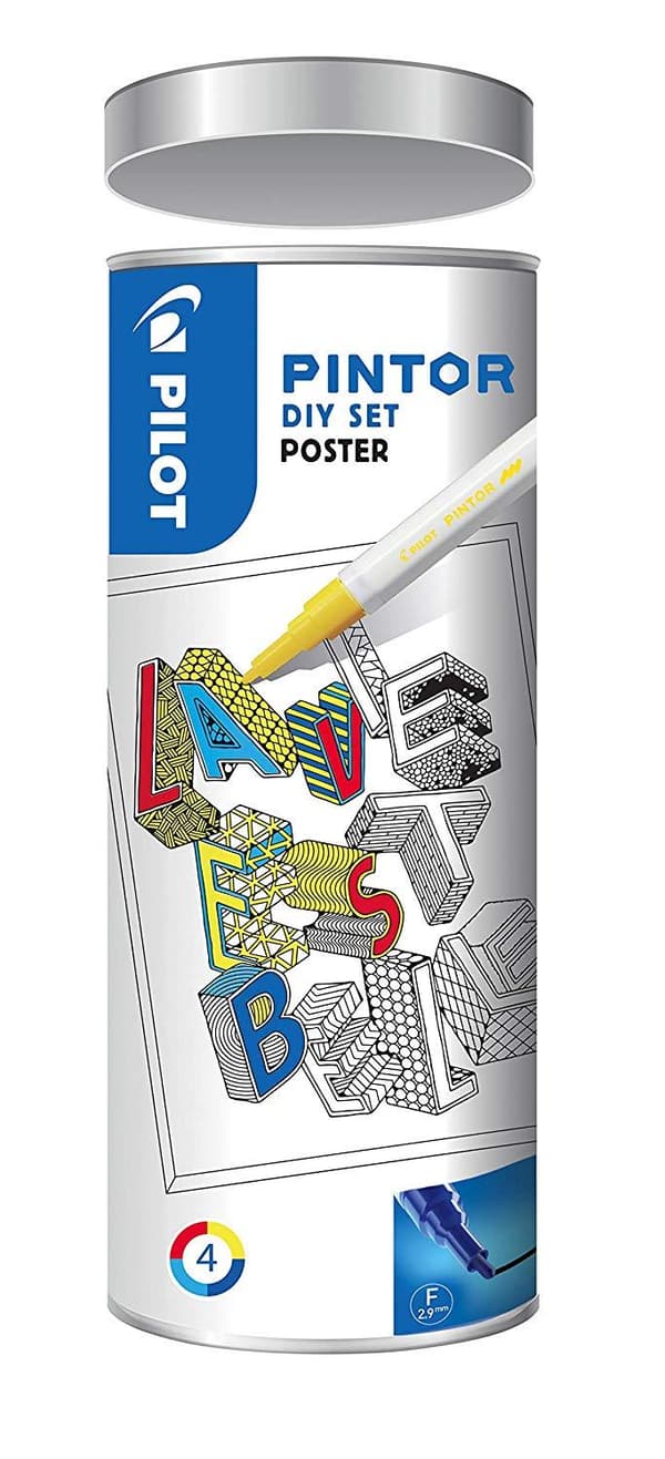 Markør Pilot Pintor F Sæt Y/L/LB/R+Plakat PISW-PT-F SÆT POSTER