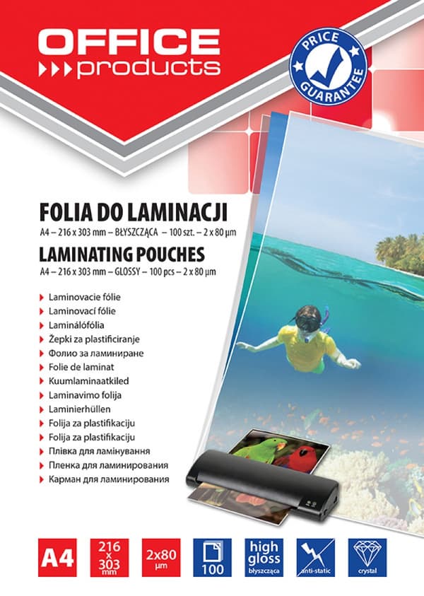 KONTORSPRODUKTER lamineringsfilm, A4, 2x80 mikron, blank, 100 st., transparent 20325415-90