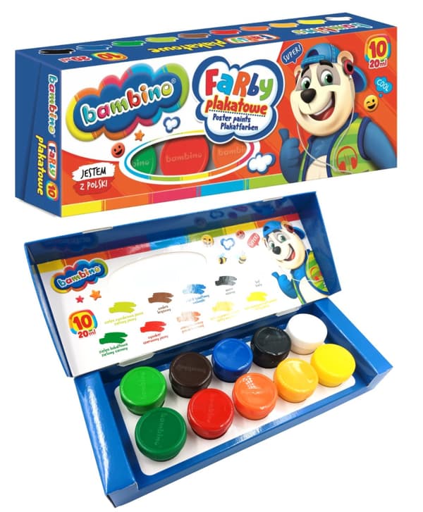 Bambino Poster Paints 10 färger, 20 ml MO-FPX-5008-10X-STAN-XX