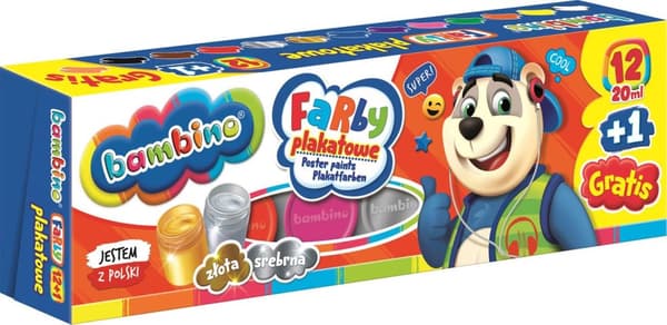 Bambino Poster Paints 12 farver +1 kødfarvet maling, 20 ml MO-FPX-12+1-XXX-STAN-XX