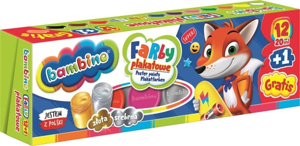 Bambino Poster Paints 12 farver +1 kødfarvet maling, 20 ml MO-FPX-12+1-XXX-STAN-XX