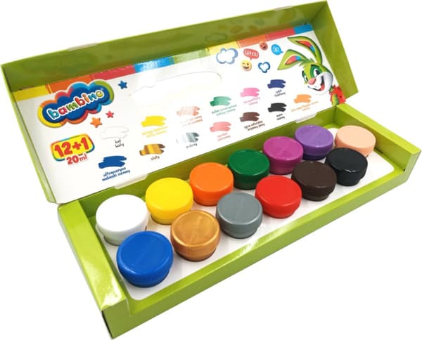 Bambino Poster Paints 12 farver +1 kødfarvet maling, 20 ml MO-FPX-12+1-XXX-STAN-XX