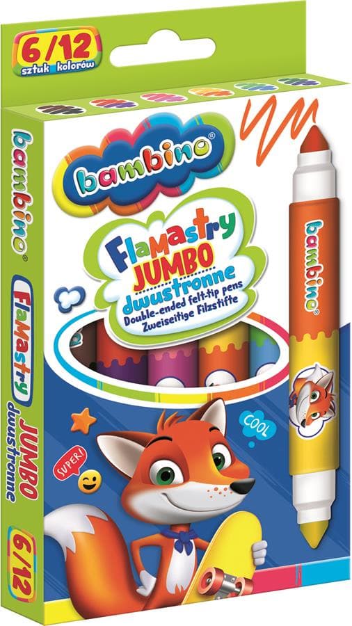 Jumbo Bambino kaksipuoliset tussit 6 kpl / 12 väriä TO-FLX-12XX-XXX-STAN-ST