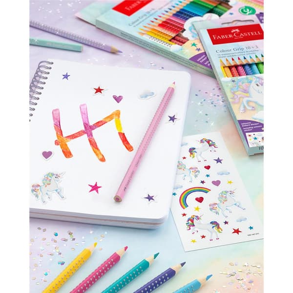 Grip 2001 Faber-Castell Unicorn 10 värikynä + 3 pastellivärikynä + tarrat 201542FC