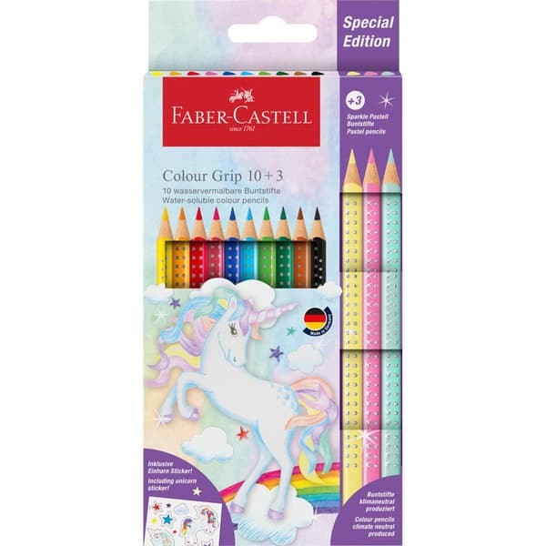 Grip 2001 Faber-Castell Unicorn 10 värikynä + 3 pastellivärikynä + tarrat 201542FC