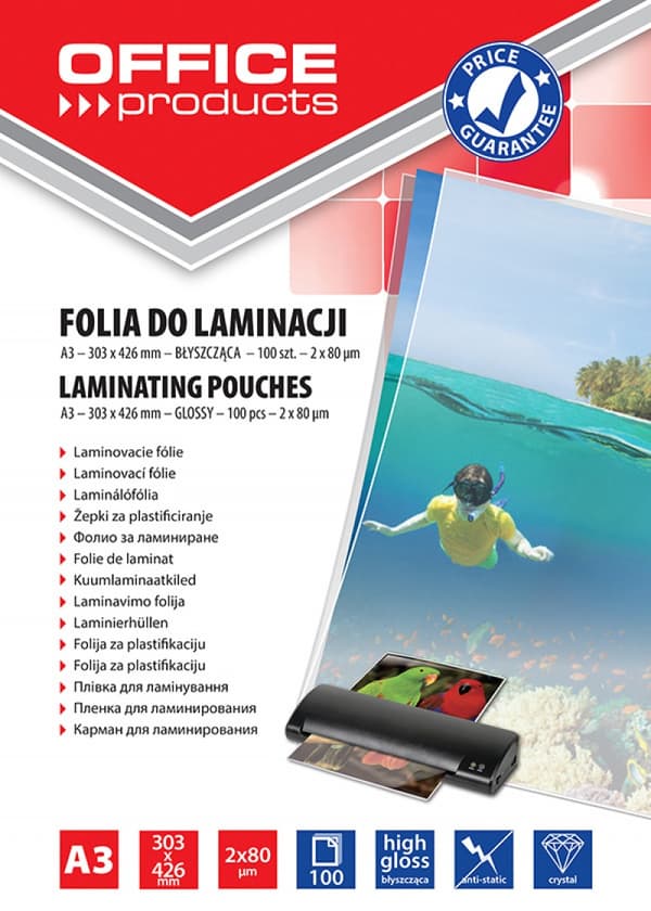 KONTORPRODUKTER lamineringsfilm, A3, 2x80mic blank, 100 stk, gennemsigtig