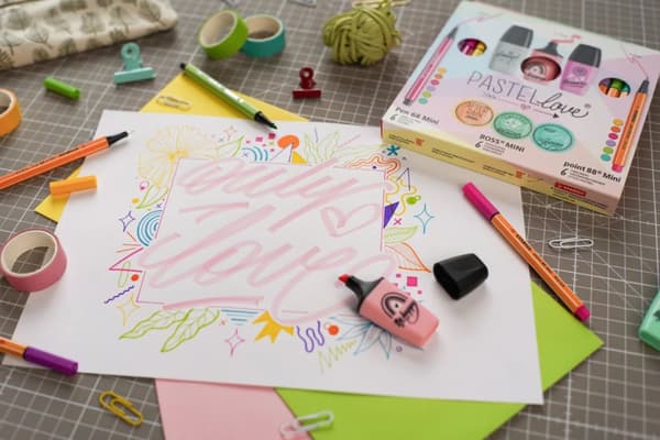 Sæt med STABILO point mini tusch/STABILO Pen 68 Mini tusch/BOSS Mini Pastellove 2.0 highlighter - etui 18 stk 77/5-8-5