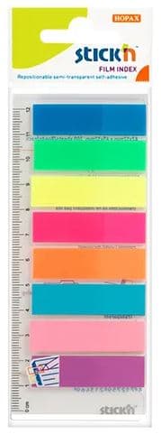 Hakemisto kirjanmerkit. 8 col. neon x 25 kpl. + Stickn viivain 21345